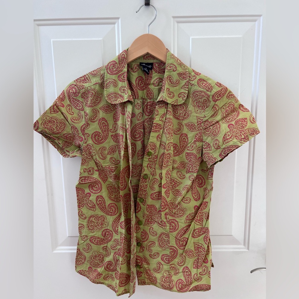 Willi Smith Red and Green Paisley Button Down Shirt